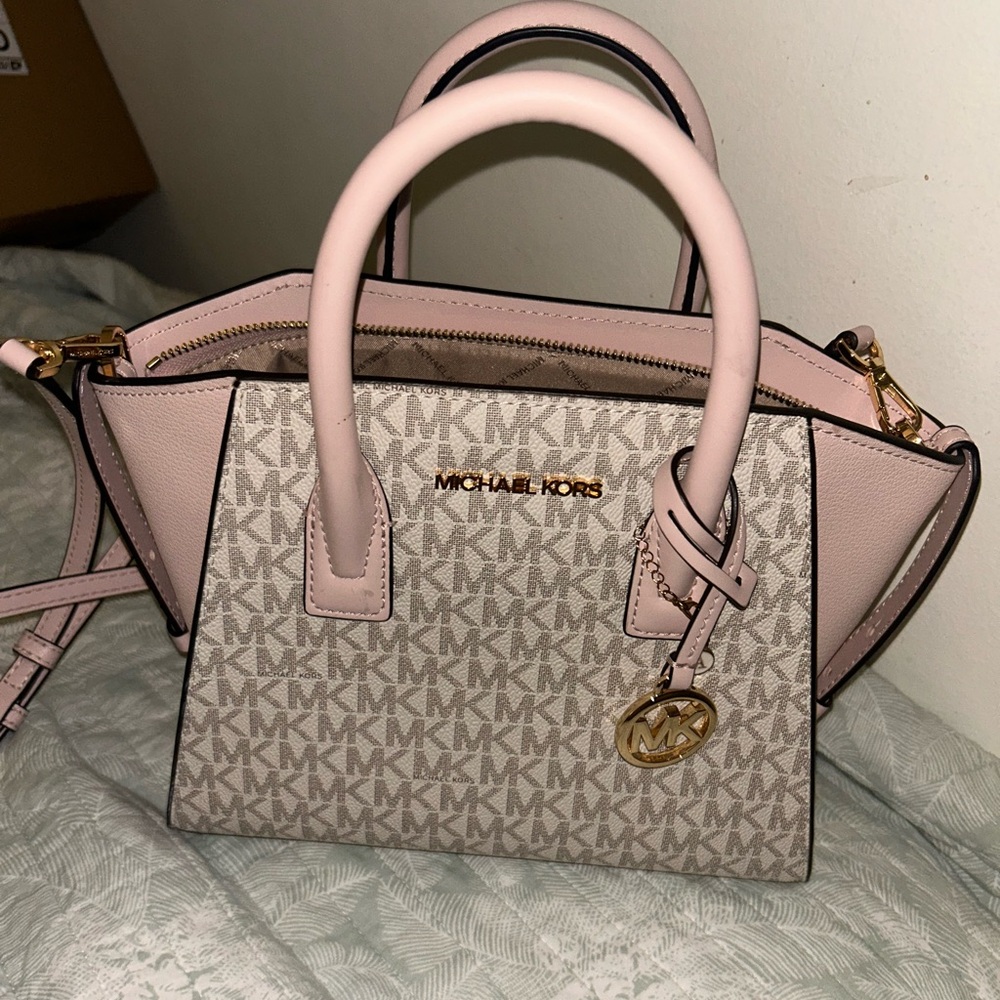 Michael Kors Pink and Cream Mini Bag with Gold Accents